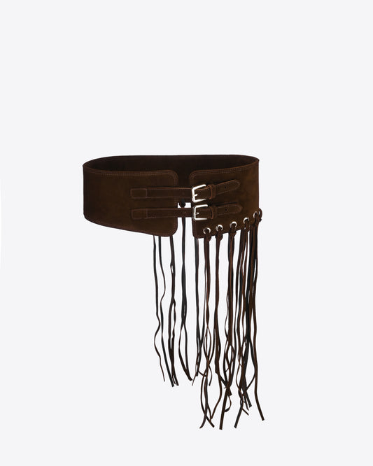 Fringe belt - Brown suede